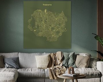 Wasserkarte von Twente in Grün und Gold von Maps Are Art