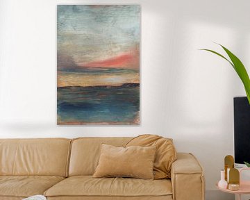 Geheugen, origineel abstract olieverfschilderij van een warme zonsondergang, lijkend op een vinta van Marija Stefanovic