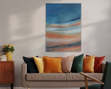 Warm Sky, origineel olieverfschilderij, uniek, contemplatief kunstwerk met warme lucht en wolken van Marija Stefanovic