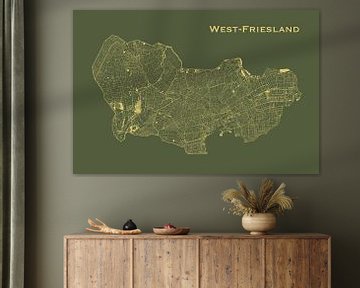 Wasserkarte von Westfriesland in Grün und Gold