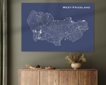 Waterkaart van West-Friesland in Royaalblauw van Maps Are Art