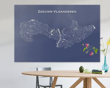 Carte des eaux de Zeeuws-Vlaanderen en bleu roi sur Maps Are Art