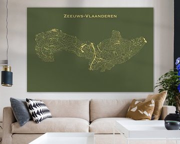 Waterkaart van Zeeuws-Vlaanderen in Groen en Goud van Maps Are Art