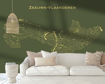 Waterkaart van Zeeuws-Vlaanderen in Groen en Goud van Maps Are Art