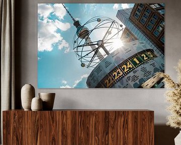 World clock and TV tower Berlin in summer by Mixed media vector arts