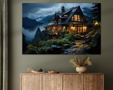 Houten huis in de Alpen van Harry Cathunter