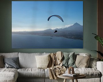 Paragliding over the blue Mediterranean Sea