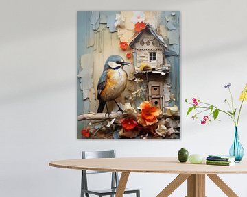 Colourful bird in mixed media style by Studio Allee