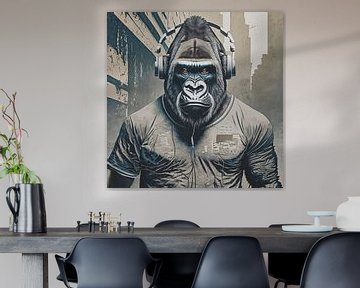 Digitales Gorilla-Portrait mit Kopfhörer von Pim Haring