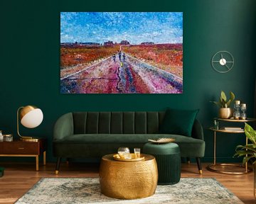 Monument Valley - Forrest Gump | Schilderij van landschap met rode en blauwe kleuren van Anja Namink - Schilderijen