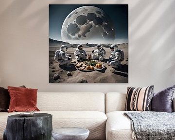 Astronauts picnic on the moon