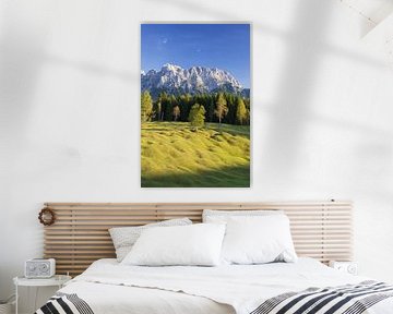 Hummocky meadows between Mittenwald and Krün, Werdenfelser Land, with the Karwendel Mountains behind. by Walter G. Allgöwer