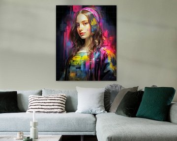 Porträt moderne Mona Lisa pop of color II von René van den Berg