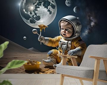 Baby astronaut playing on the moon by Gert-Jan Siesling