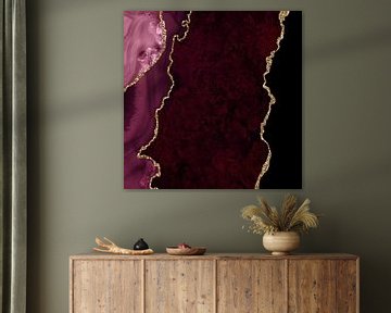 Burgundy & Gold Agate Texture 15 by Aloke Design