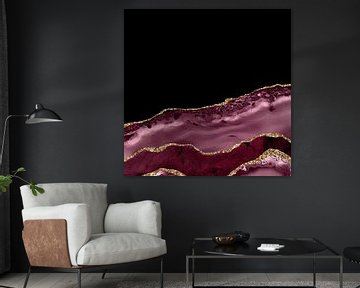 Burgundy & Gold Agate Texture 17 by Aloke Design