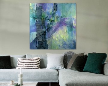 The Tower - abstract forms in purple, gold and green by Annette Schmucker