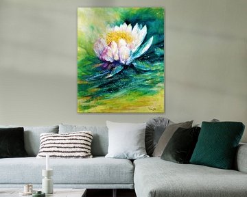 Water lily-1. Hand-painted with oil pastel chalk by Ineke de Rijk