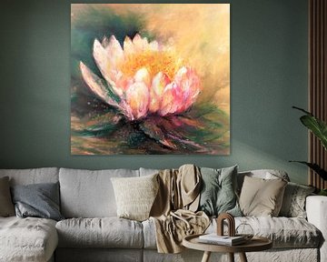 Water lily-2. Hand-painted with oil pastel chalk by Ineke de Rijk