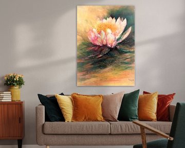 Water lily-5. Hand-painted with oil pastel chalk by Ineke de Rijk