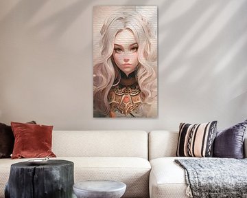 AI portret van een dame met blonde haren en bruine ogen van Emiel de Lange