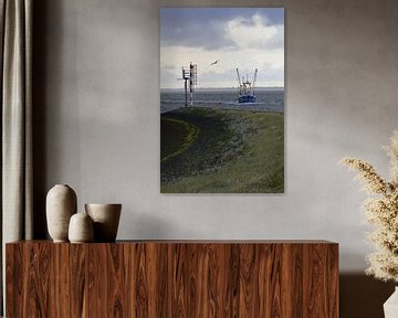 Wadden Sea with fishing vessel from port head Lauwersoog by BSNF