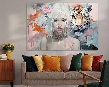 Wild Grace: Woman and Tiger van PixelMint.