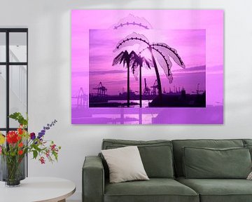 Roze Wereld - Palmen in de haven van Hamburg van Franz Walter