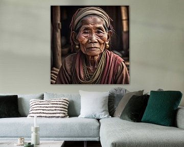 Oude vrouw in Myanmar van Gert-Jan Siesling