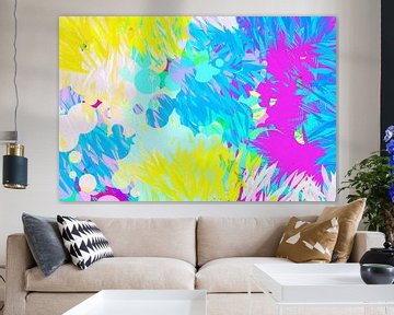 Pop of colour. Abstract art in neon colors. Pink bubbles by Dina Dankers