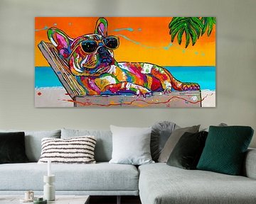 Bulldog on the beach by Happy Paintings