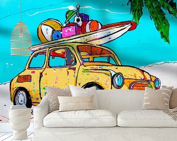 Fiat 500 on the beach by Happy Paintings