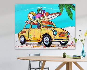 Fiat 500 on the beach by Happy Paintings