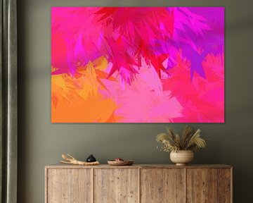 Pop of colour. Leaves in pink, red, yellow. Abstract art in neon colors. by Dina Dankers