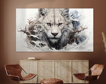 tekening van een witte leeuw van Gelissen Artworks