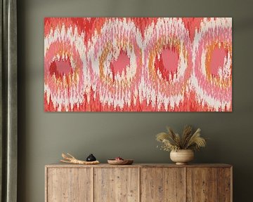 Tissu de soie Ikat. Art moderne abstrait en rose, jaune et rouge. sur Dina Dankers