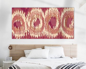 Tissu de soie Ikat. Art moderne abstrait en couleurs roses sur Dina Dankers