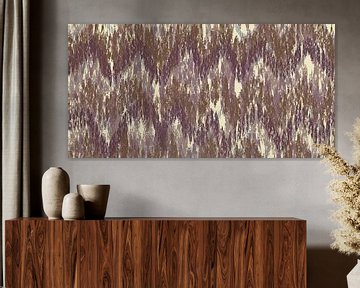 Ikat-Seidenstoff. Abstrakte moderne Kunst in lila, beige, dunkel ocker von Dina Dankers