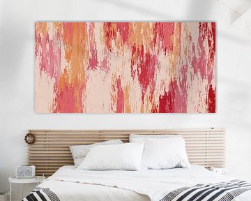 Tissu de soie Ikat. Art moderne abstrait dans les tons chauds de jaune, rose et rouge. sur Dina Dankers