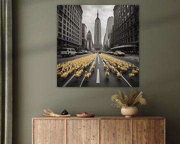 Yellow chicks march through New York by Gert-Jan Siesling