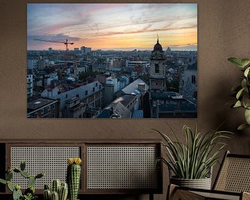 Colorful sunset over old town Brussels