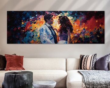 Abstract Kleurrijk Liefdesduet - Frank Sinatra & Lana Del Rey Schilderij van Surreal Media