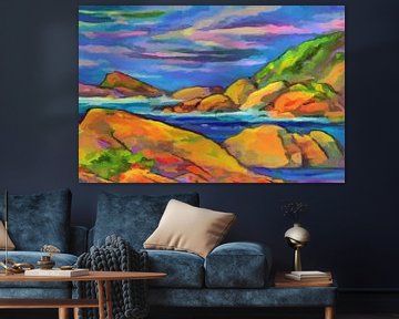 Rocky coast with colourful dramatic sky by Anna Marie de Klerk