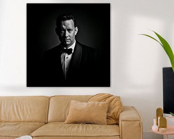 Tom Hanks : un portrait en noir et blanc sur toile sur Surreal Media