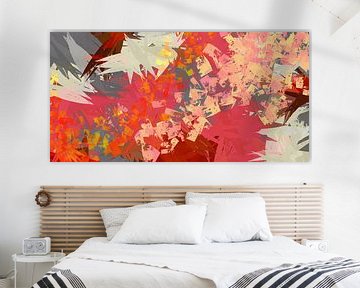 Pop of colour. Abstract botanical art in neon colors red, pink, grey by Dina Dankers