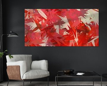 Pop van kleur. Abstracte botanische kunst in neonkleuren rood, roze, wit