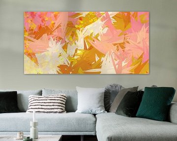 Pop van kleur. Abstracte botanische kunst in neonkleuren roze, goud, geel van Dina Dankers