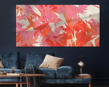 Pop van kleur. Abstracte botanische kunst in neonkleuren roze, oranje, wit