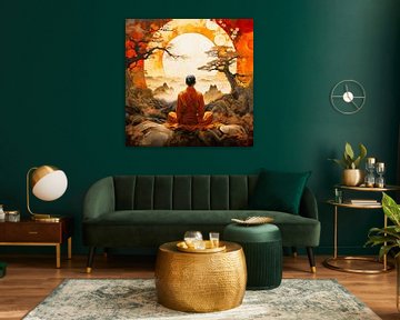 Meditation moment in oriental landscape by Vlindertuin Art