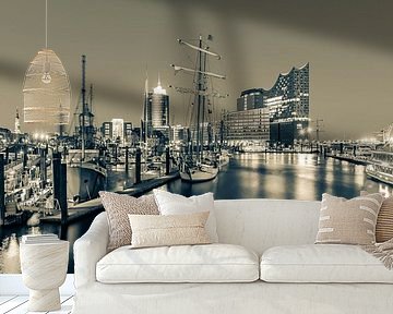 Hamburg Harbour with Elbe Philharmonic Hall in Hamburg - Monochrome by Werner Dieterich